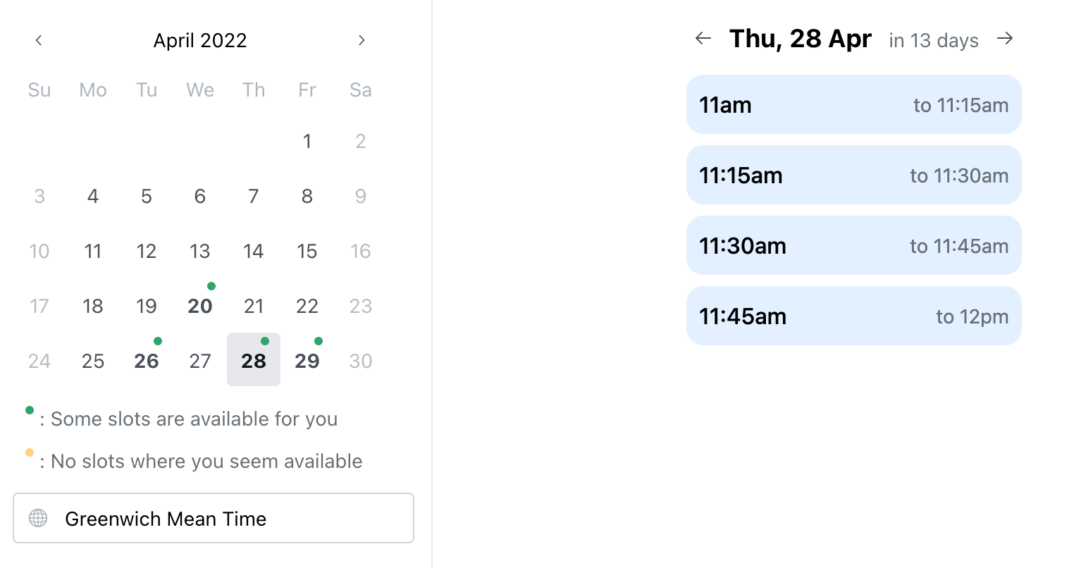 calendar tool, overlay calendar, booking link
